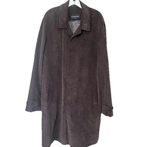 Canali Brown Velvety Car Coat Overcoat XL 54 Made in Italy Textured